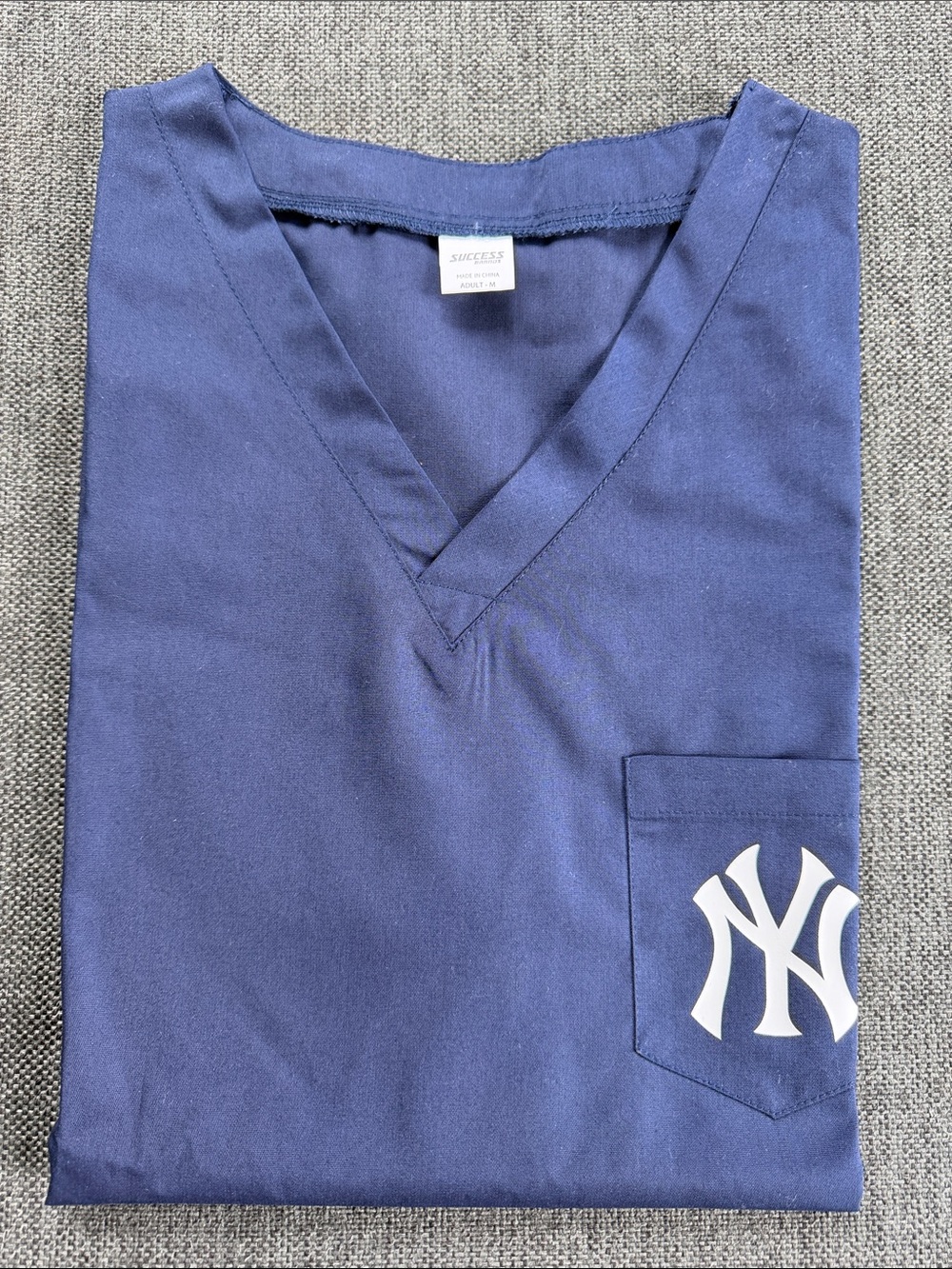 Navy V-Neck Scrub Top with White NY Chest Logo